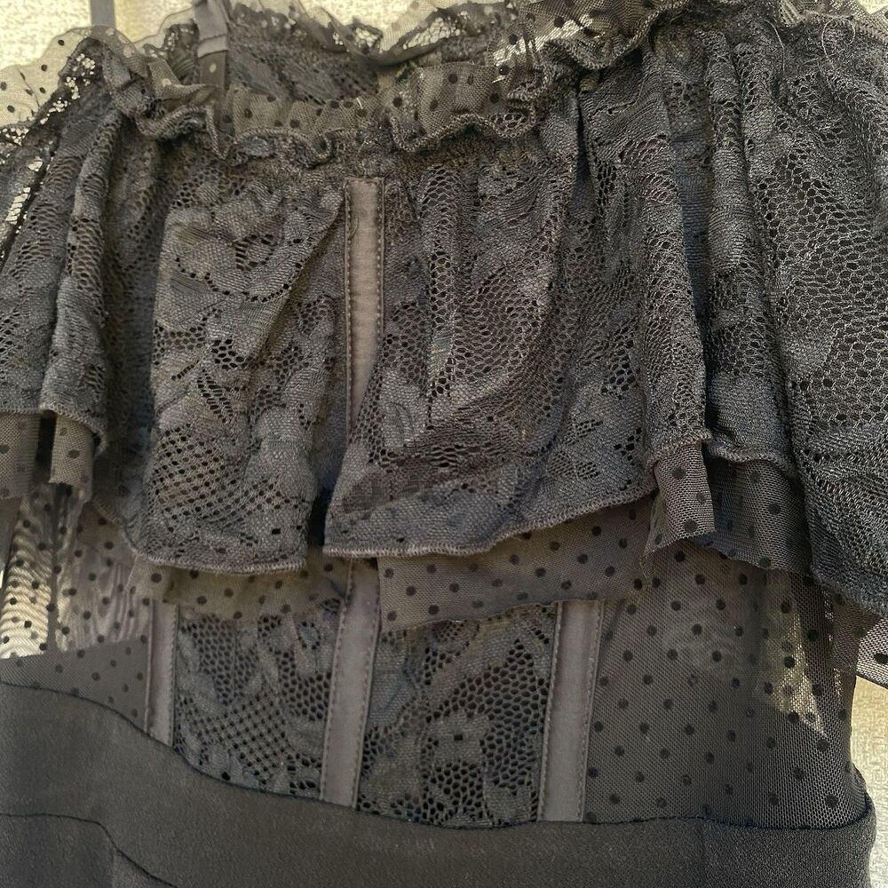 EXPRESS Pant Suit Jumper Size 2 Lace Corset Bodice Polka Dot Sheer Whimsigoth